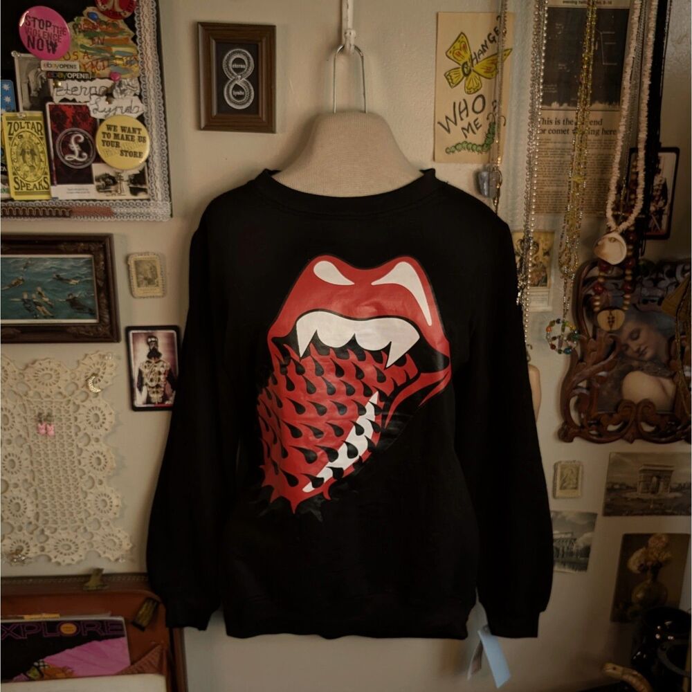 Rolling Stones Spiked Tongue Graphic Sweatshirt Women's Small Black